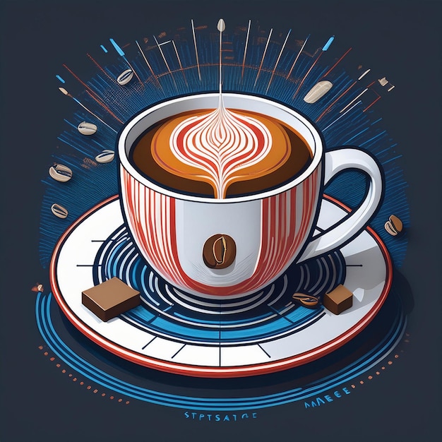 Isometric Coffee Cup Symphony Realistic Masterpiece for TShirt Design with logo