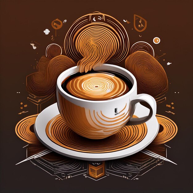 Isometric Coffee Cup Symphony Realistic Masterpiece for TShirt Design with logo