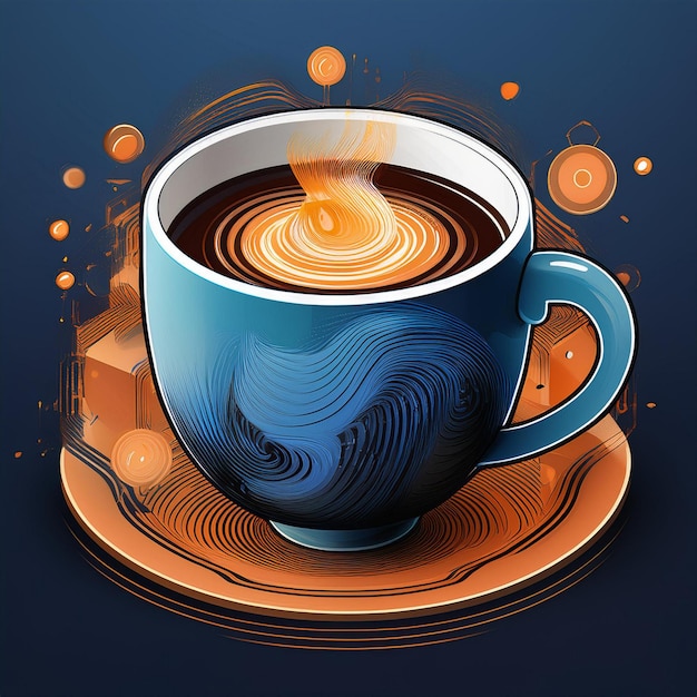 Isometric Coffee Cup Symphony Realistic Masterpiece for TShirt Design with logo