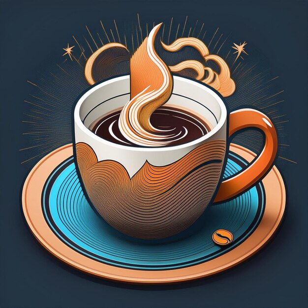 Photo isometric coffee cup symphony realistic masterpiece for tshirt design with logo