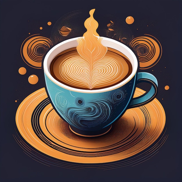 Photo isometric coffee cup symphony realistic masterpiece for tshirt design with logo