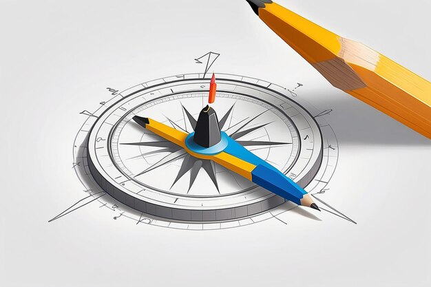 Photo isometric compass guiding a pencil to draw a flawless circle