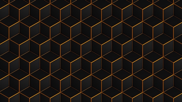 Isometric cubes black with gold seamless pattern