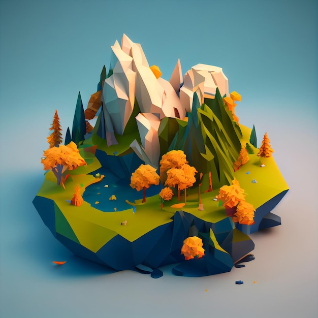 Isometric diorama island 3d model style Game concept landscape generative ai