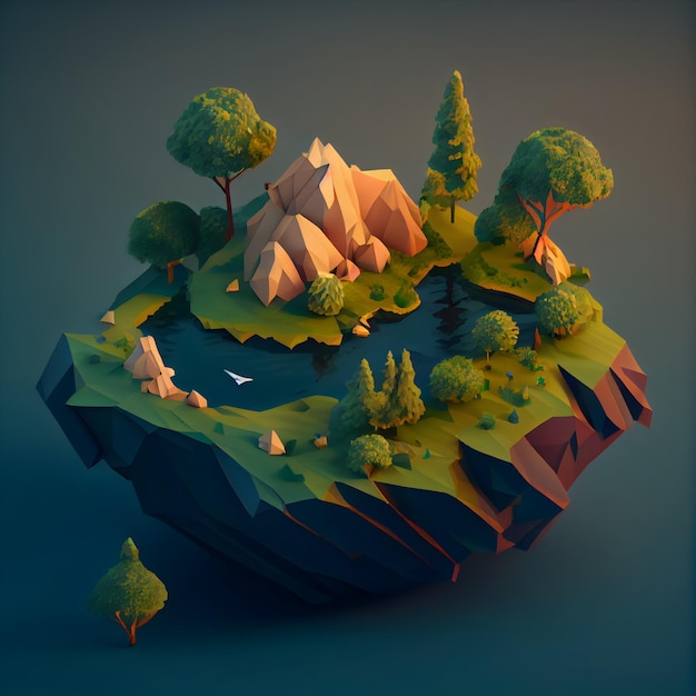 Isometric diorama island 3d model style Game concept landscape generative ai