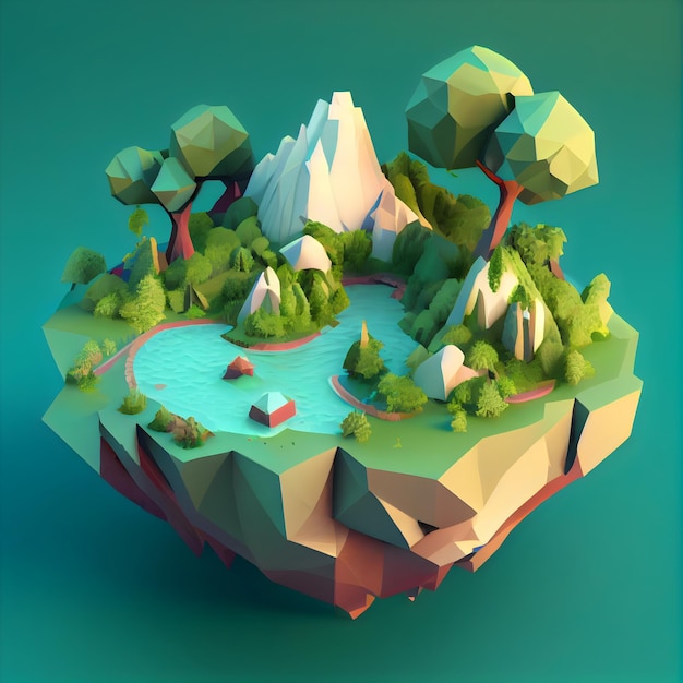 Isometric diorama island 3d model style Game concept landscape generative ai