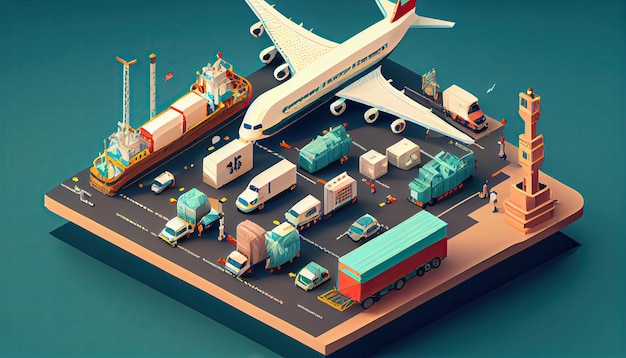 Isometric diorama of a logistic and transportation concept