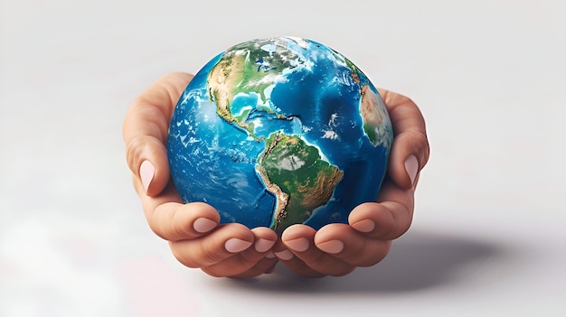 Isometric Earth Icon Held by Two Hands Shared Responsibility for Protecting the Planet in 3D Flat D