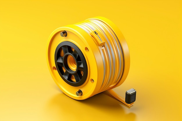 Isometric Electrical Reel Extension Cable on Yellow Background AI