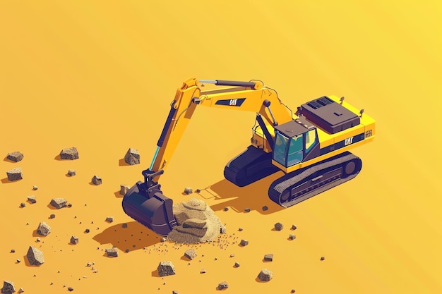 isometric excavator labor day concept