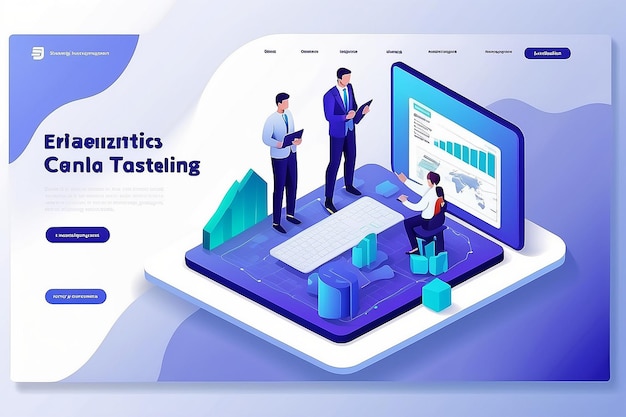 Photo isometric expert team for data analysis business statistic management consulting marketing landing page template concept