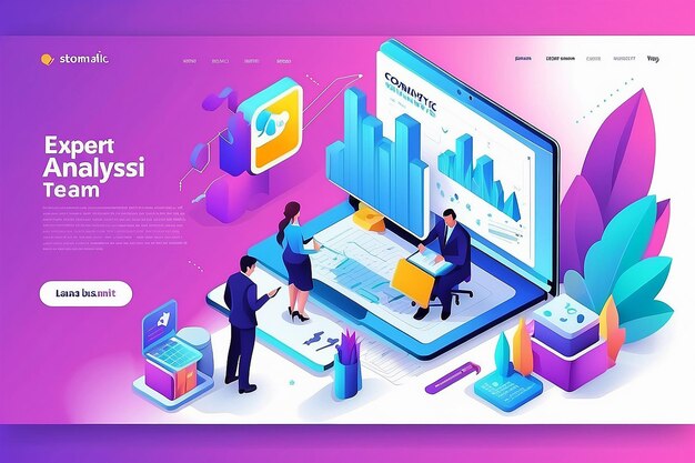 Photo isometric expert team for data analysis business statistic management consulting marketing landing page template concept