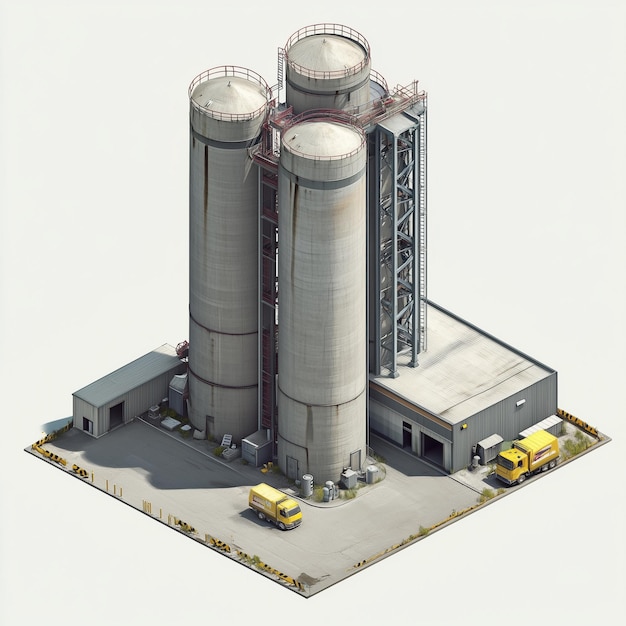 Photo isometric factory building with silo