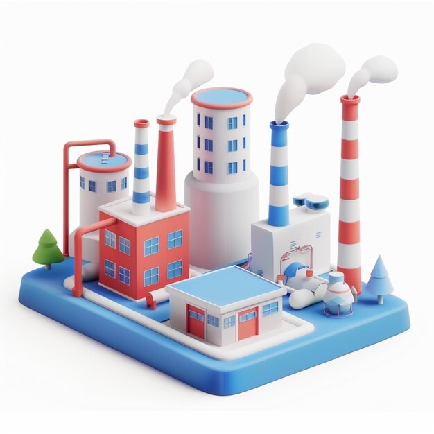 isometric front view of a factory icon design in 3d illustration style