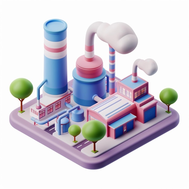 isometric front view of a factory icon design in 3d illustration style