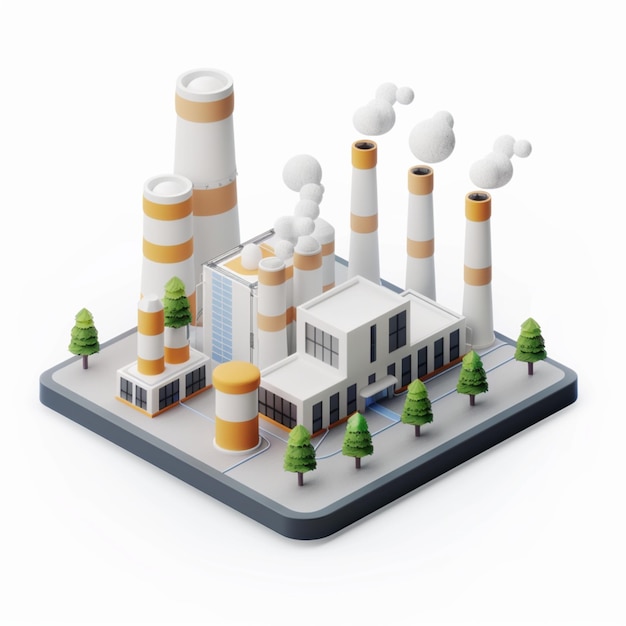 isometric front view of a factory icon design in 3d illustration style