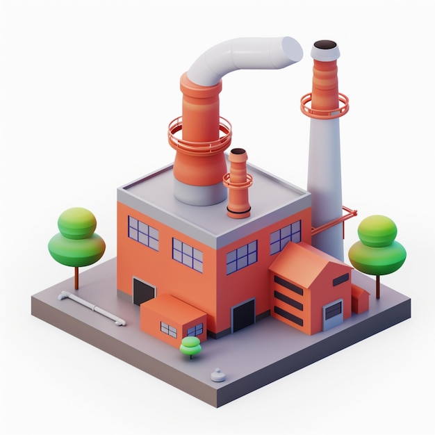 isometric front view of a factory icon design in 3d illustration style