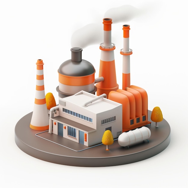 isometric front view of a factory icon design in 3d illustration style