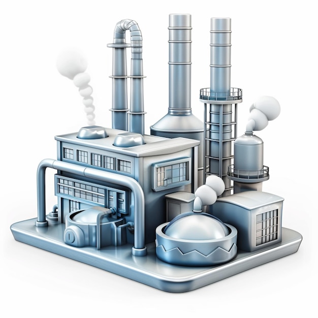 isometric front view of a factory icon design in 3d illustration style