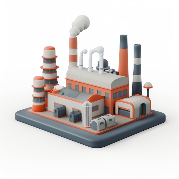 isometric front view of a factory icon design in 3d illustration style