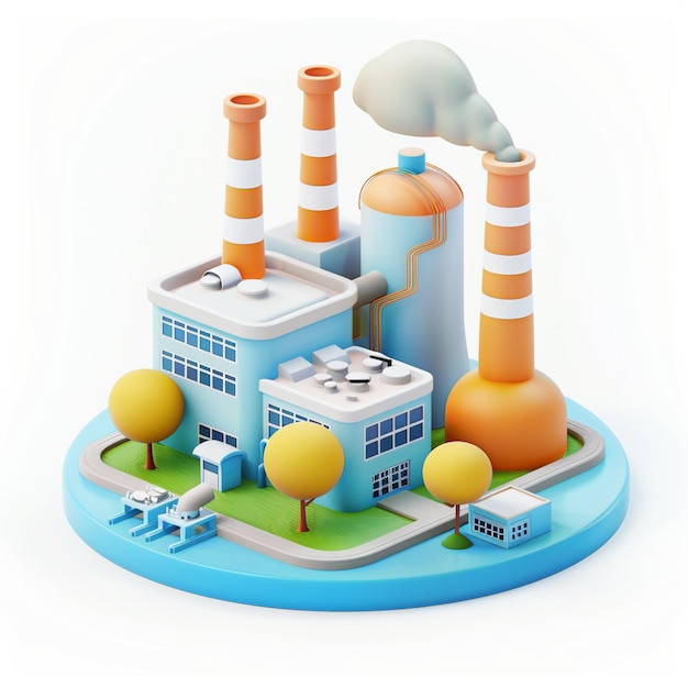 isometric front view of a factory icon design in 3d illustration style