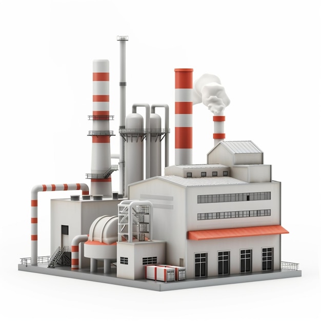 isometric front view of a factory icon design in 3d illustration style