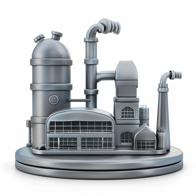 isometric front view of a factory icon design in 3d illustration style