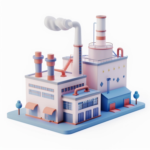 isometric front view of a factory icon design in 3d illustration style