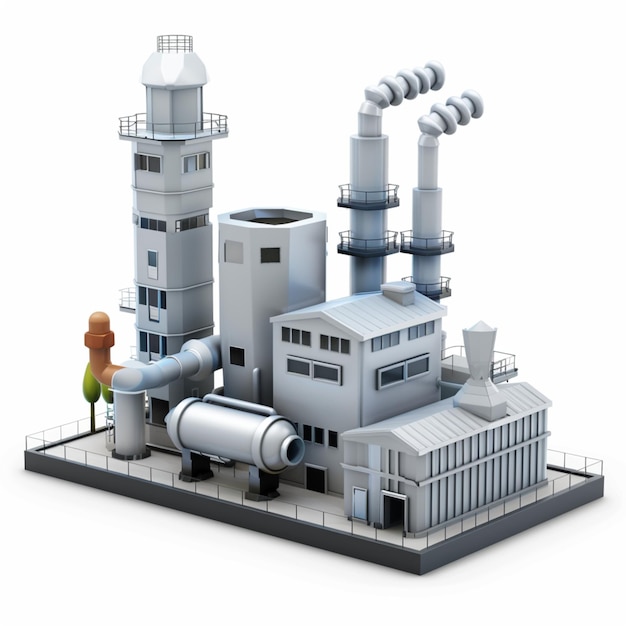 isometric front view of a factory icon design in 3d illustration style