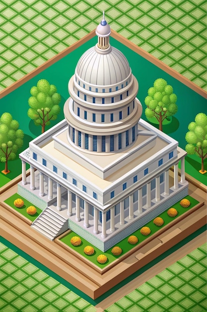 Photo isometric government capitol or bank building design