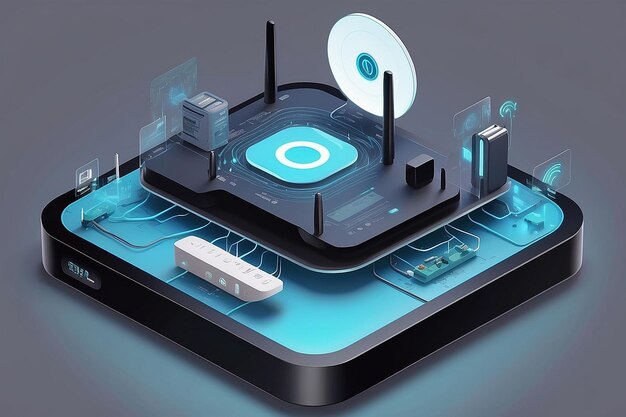 Photo isometric home wifi router network