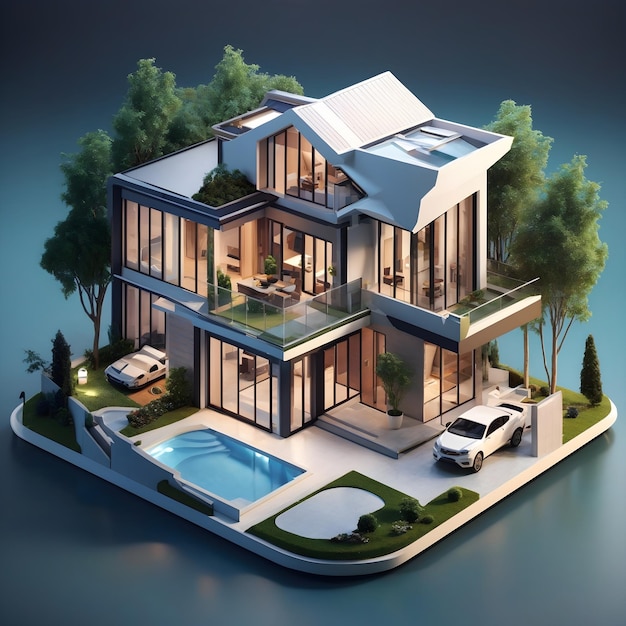 Isometric House Model in Stunning 3D Rendering