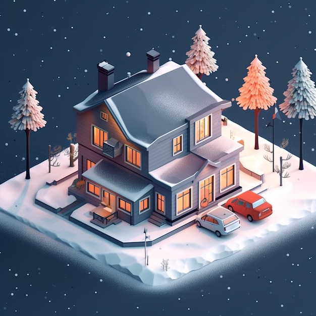 isometric of a house in winter