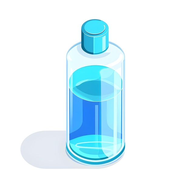 Isometric Icon of Minimalist Hand Sanitizer Bottle with Transparent Blue Liquid for UI Design on