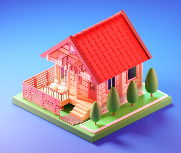 Isometric iittle house. 3D illustration