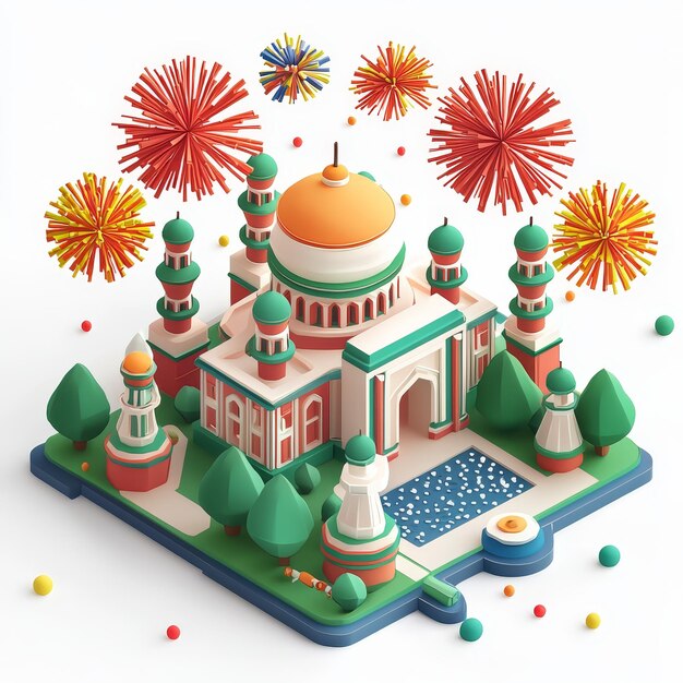 Photo isometric illustration of 3d tajikistan with firework in new year icon