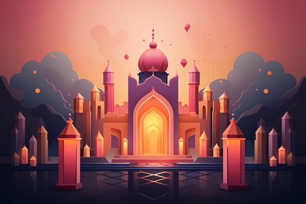 isometric illustration of modern Ramadan greetings