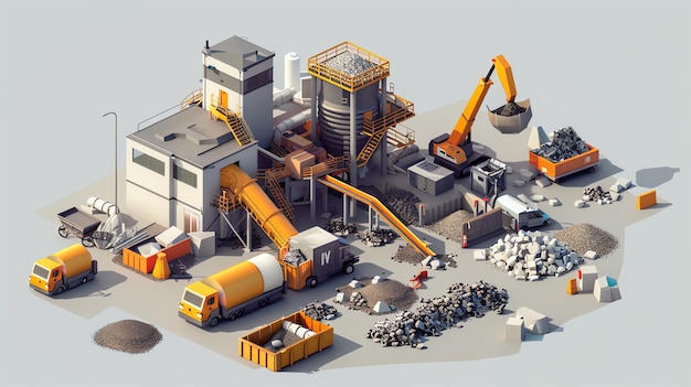 Isometric illustration of a recycling plant