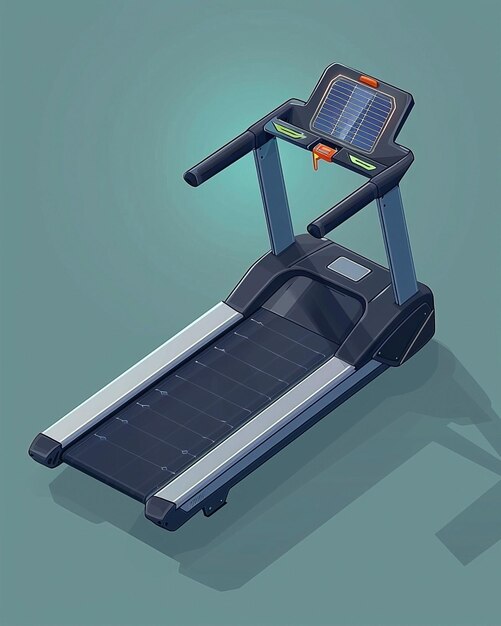 Photo isometric illustration of solarpowered treadmill with adjustable incline