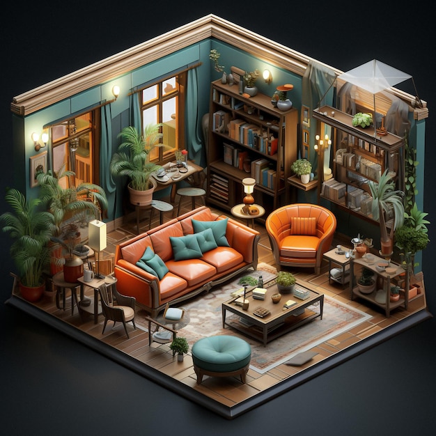 Isometric interior of the room in 3d