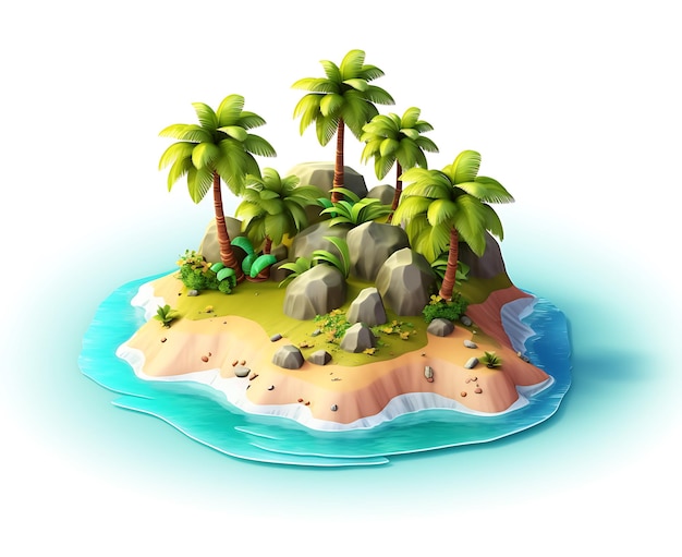 Photo isometric island with beach and boats 3d rendering