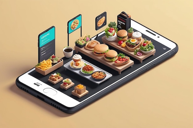 Photo isometric mobile food ordering