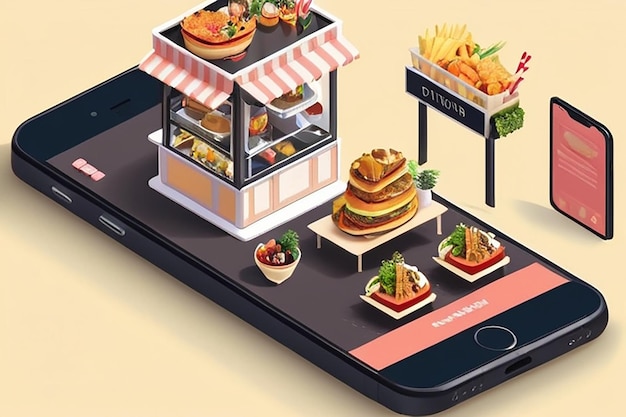 Photo isometric mobile food ordering