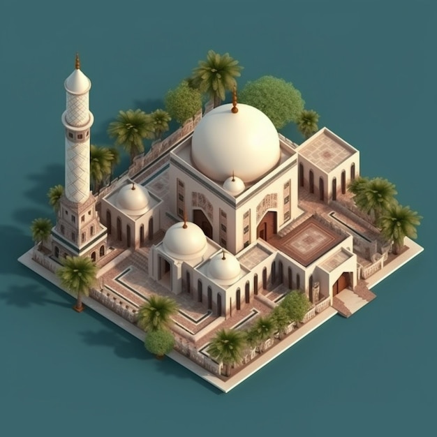 Isometric mosque isometric icon or info graphic element representing low poly mosque building