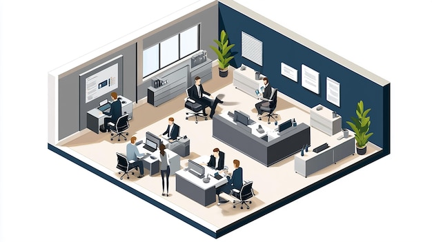 isometric office room 3d illustration