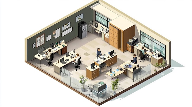 isometric office room 3d illustration