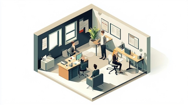 isometric office room with staff 3d illustration