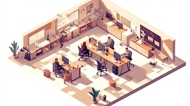 Photo isometric office room with staff 3d illustration