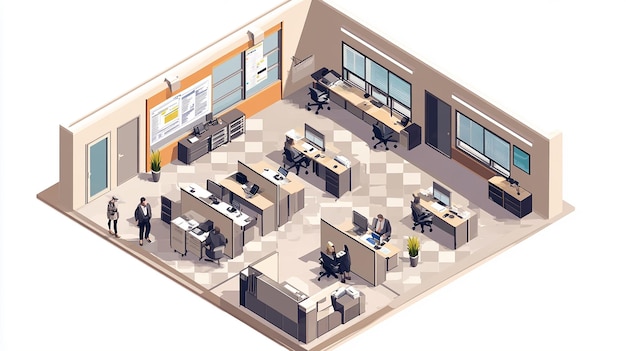 Photo isometric office room with staff 3d illustration