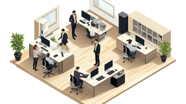 isometric office room with staff 3d illustration